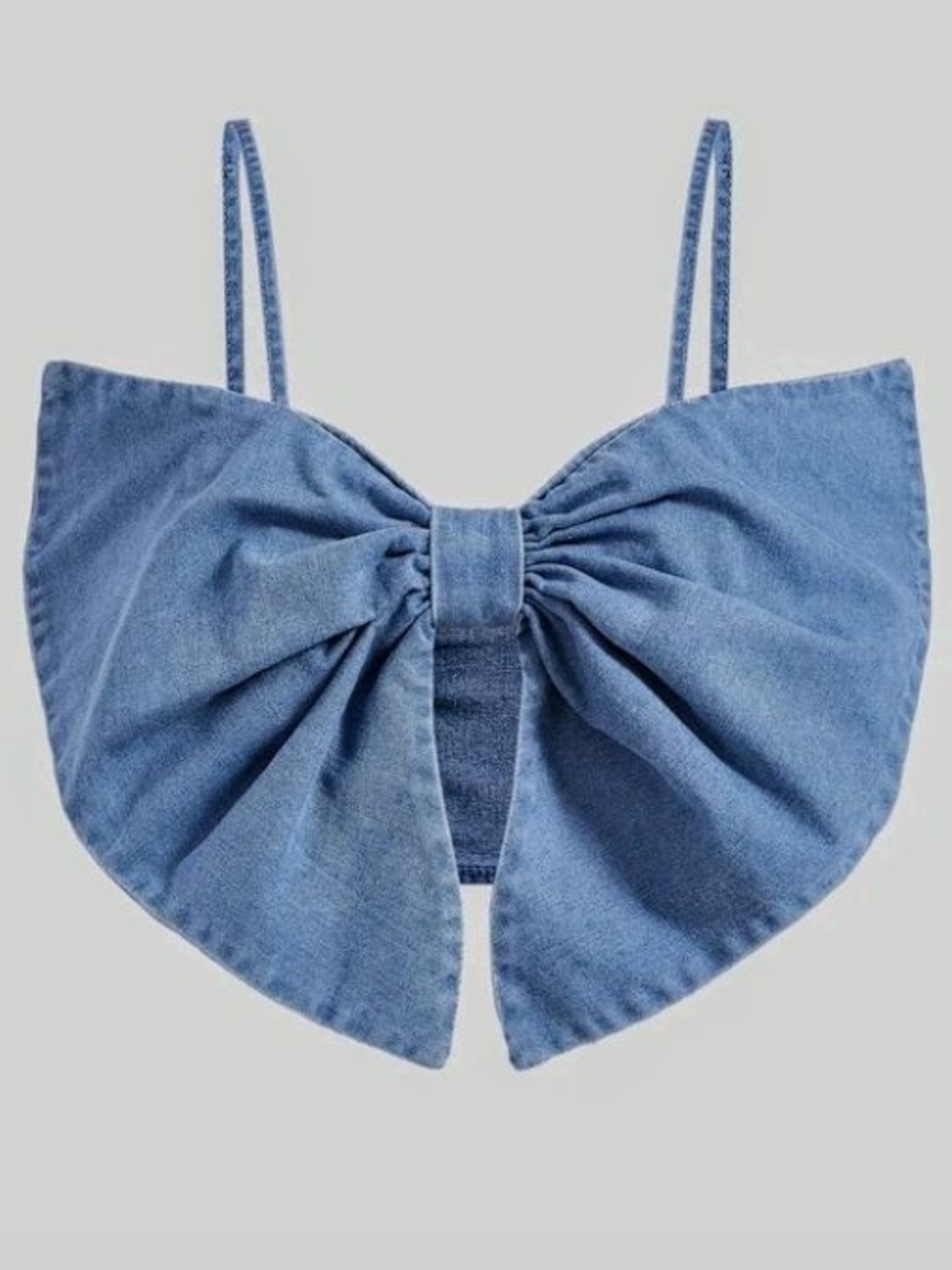 Denim Bow Crop Tank Top - Blue